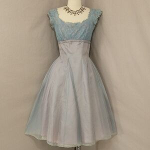 Fifties Party Dress Lace & Taffeta Vintage 50's Feminine Fit Flare Pastel Prom